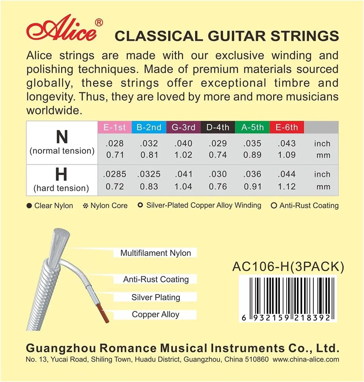 Cuerdas Alice A106 para Guitarra Clásica Tensión Normal 2