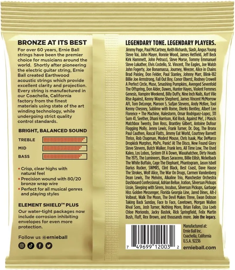 Cuerdas Para Guitarra Acústica Ernie Ball Earthwood 80/20 Bronze (12-54) 2