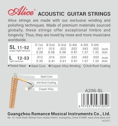 Cuerdas Alice A206-SL 11-52 para Guitarra Acústica 6