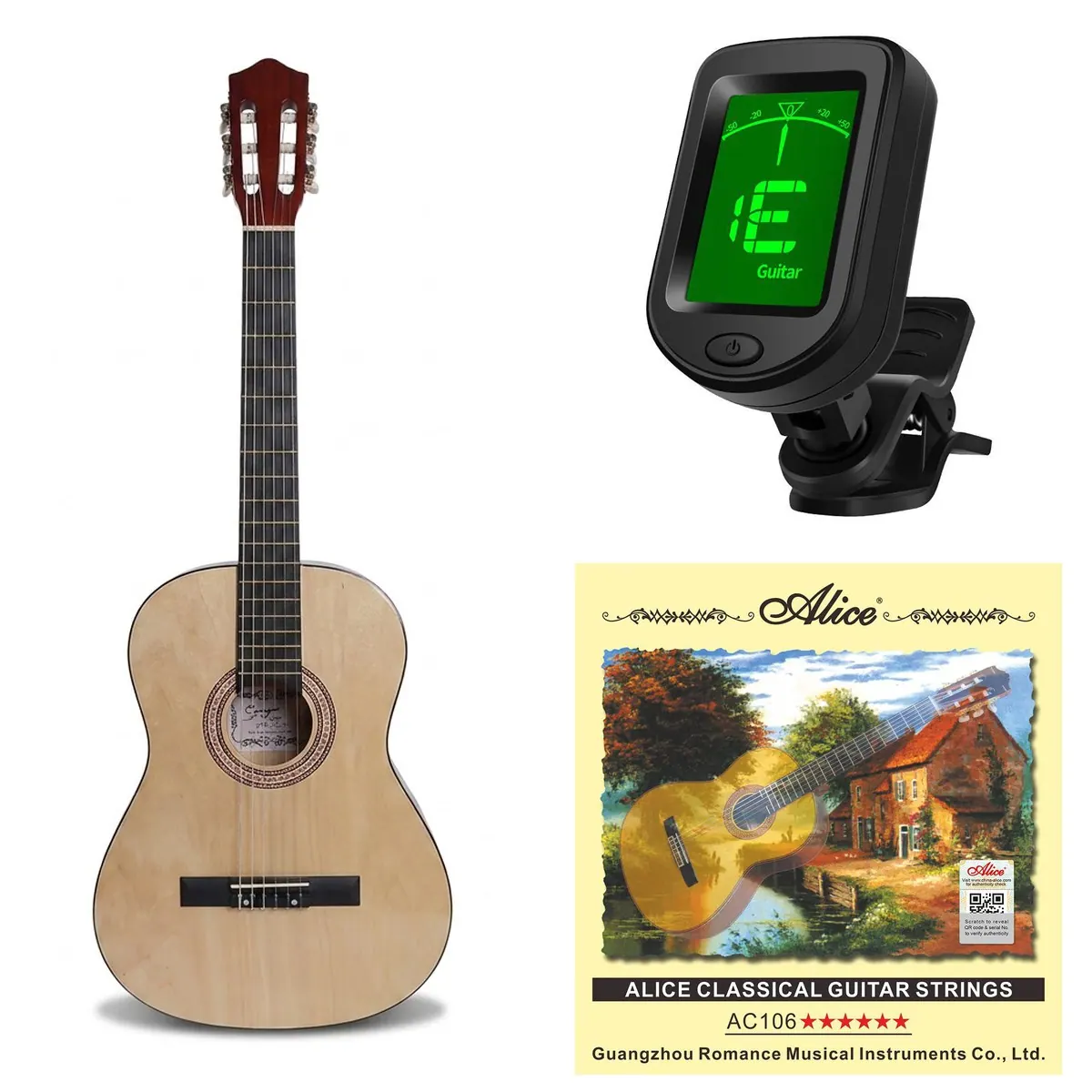 Kit Principiante Guitarra Acústica Clásica Grape · Madera Natural