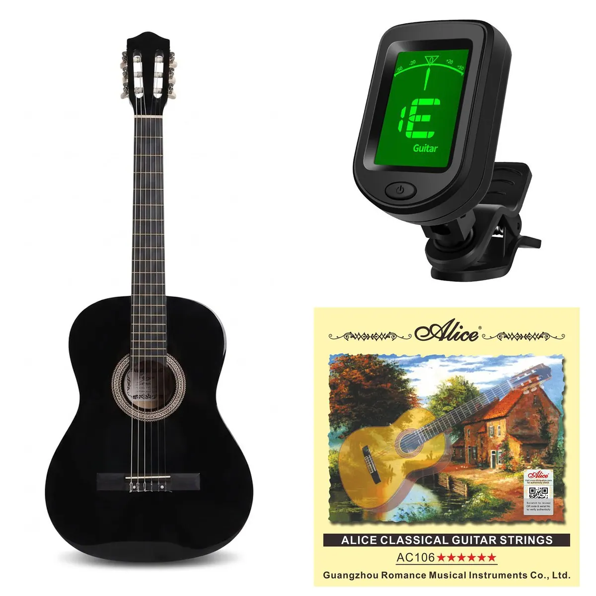 Kit Principiante Guitarra Acústica Clásica Grape · Negro