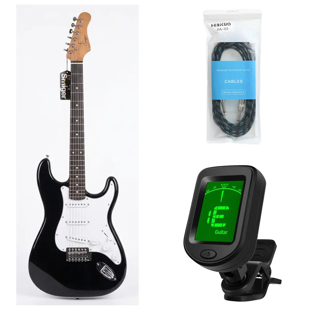 Kit Principiante Guitarra Eléctrica Smiger Stratocaster Negro