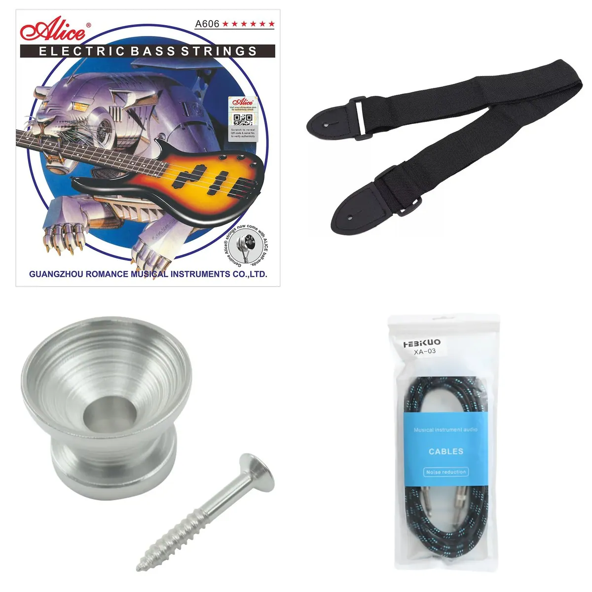 Pack Bajista: Cuerdas + Correa + Pines + Cable
